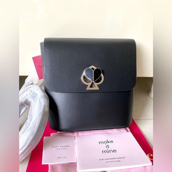 Kate Spade Black Leather ‘Make It Mine’ BACKPACK/CROSSBODY CUSTOMIZABLE LOCK EUC - Picture 10 of 17